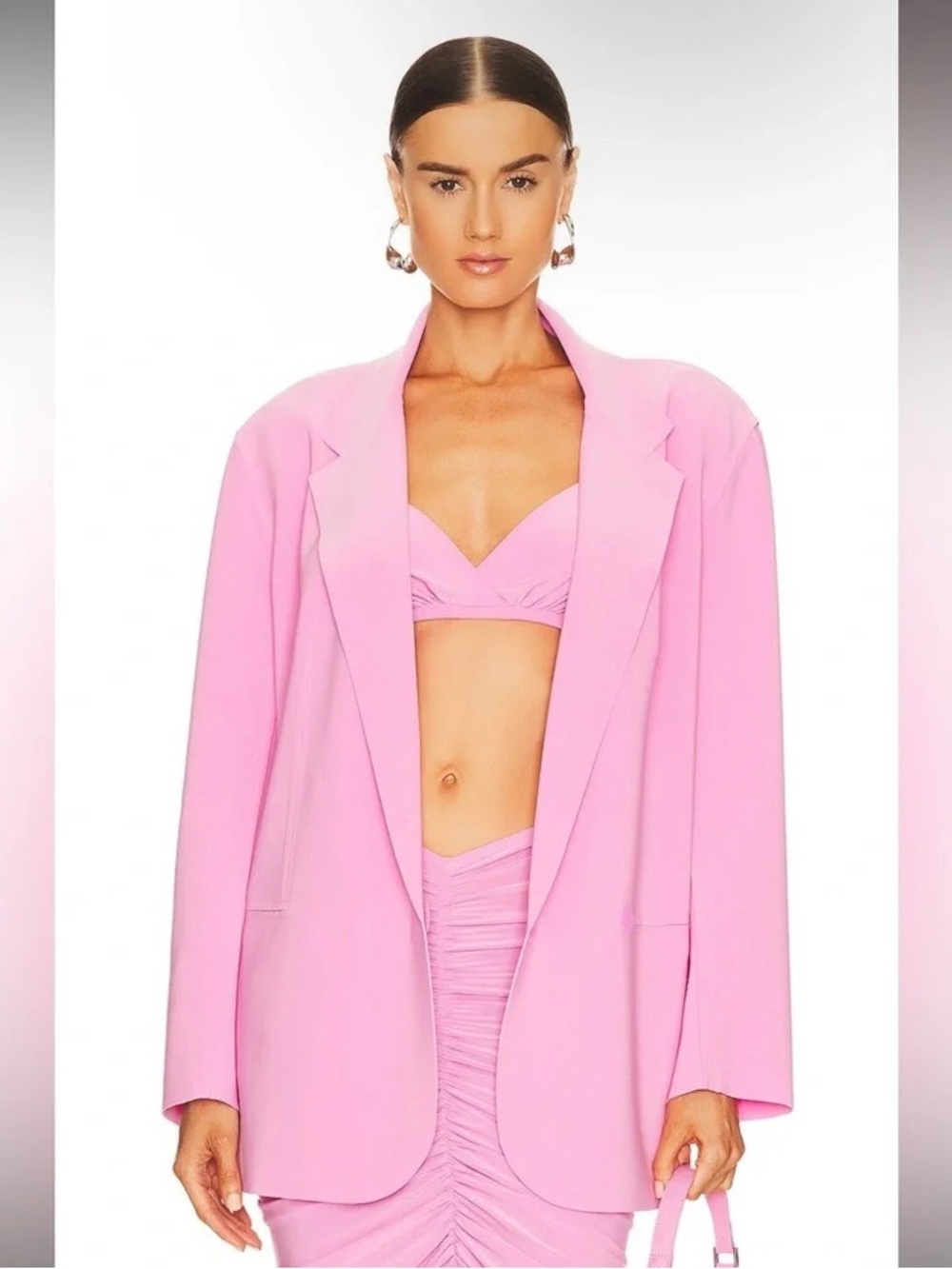 NORMA KAMALI Double-Breasted Pink Oversized Long Blazer Suit Jacket